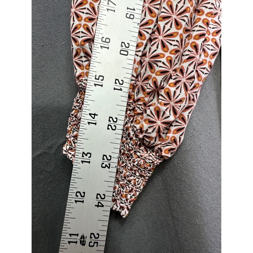 Max Studio Women Medium Geometric Floral Peasant Blouse Tassel Tie Smocked Cuff - Picture 7 of 12